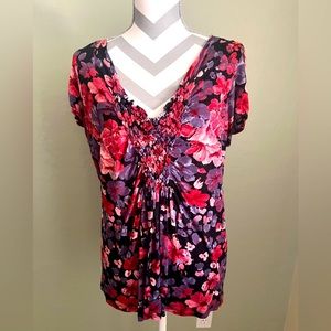 XL Olivia Moon Short Sleeve Floral Print Blouse